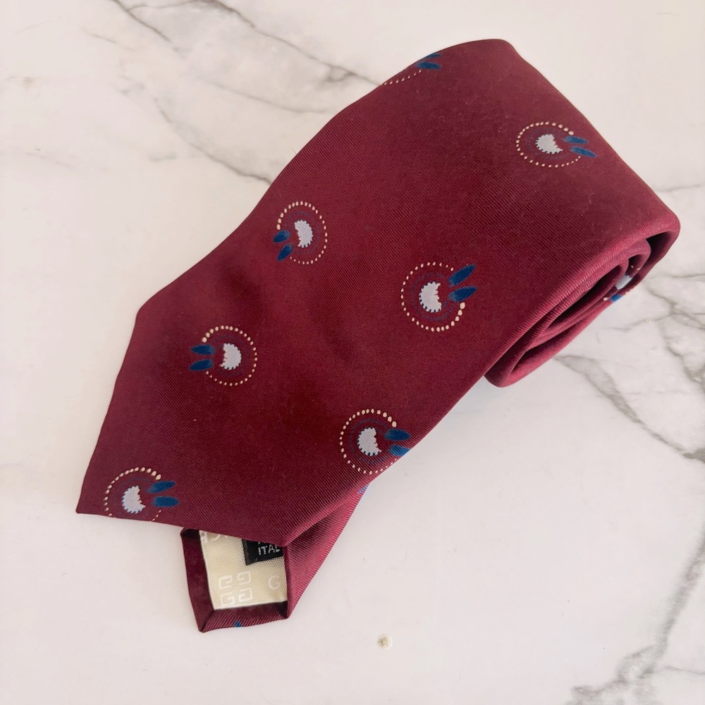 Givenchy Monsieur Luxury Men’s Burgundy Maroon Blue Patterned‎ Tie